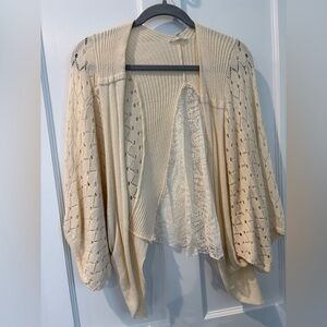 Mystree Cream Knit Open-Front Poncho